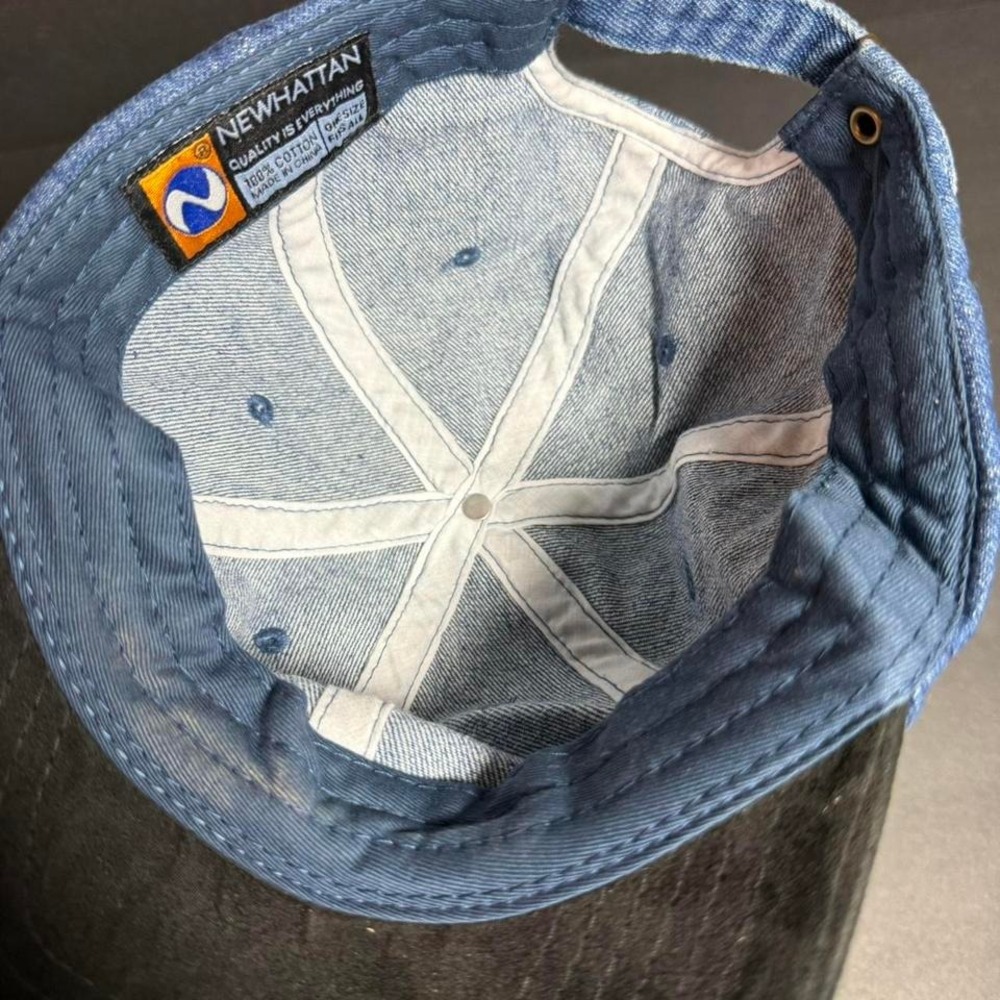 Newhattan Denim Baseball Cap Blue Black Faux Suede Brim Adjustable Hat Mens OS - Picture 7 of 8